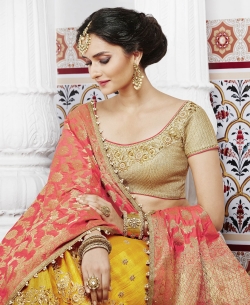 Beige Lurex Embroidered A Line Lehengas