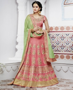 Pink Handloom  Silk Zari Embroidered A Line Lehengas
