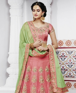 Pink Handloom  Silk Zari Embroidered A Line Lehengas