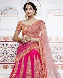 Pink Dupion Zari Work A Line Lehengas