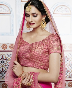 Pink Dupion Zari Work A Line Lehengas