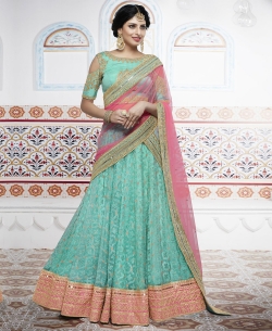 Blue Dupion Zari Embroidered A Line Lehengas