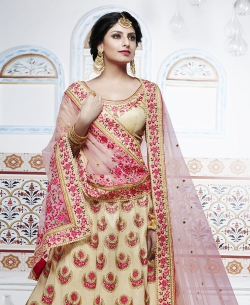 Beige Handloom  Silk Embroidered A Line Lehengas