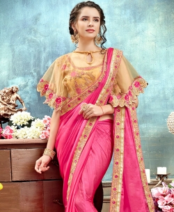 Pink Chiffon Lace Border Designer Sarees