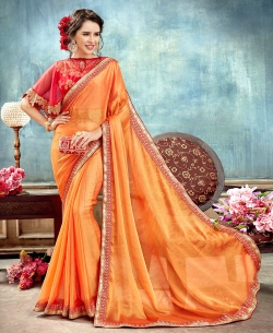 Orange Chiffon Lace Border Designer Sarees