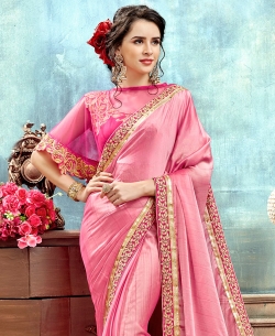 Pink Chiffon Lace Border Designer Sarees