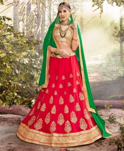 Beige And Pink Gota Silk Jacquard, Embroidery A Line Lehengas