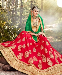 Beige And Pink Gota Silk Jacquard, Embroidery A Line Lehengas