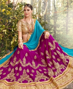 Beige And Magenta Gota Silk Jacquard, Embroidery A Line Lehengas