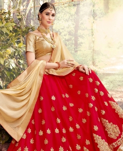 Beige And Pink Gota Silk Jacquard, Embroidery A Line Lehengas