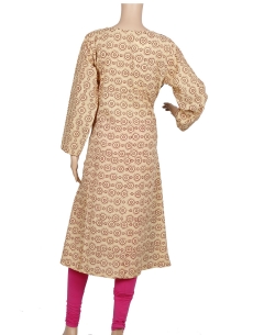 Brown And Beige Dhabu Cotton Dhabu A Line Kurtis
