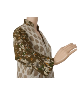 Beige And Green Dhabu Cotton Dhabu A Line Kurtis