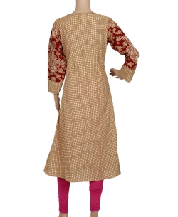 Beige And Maroon Cotton Printed A Line Kurtis
