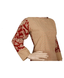Beige And Maroon Cotton Printed A Line Kurtis