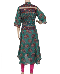Green Kalamkari Cotton Kalamkari Anarkali Kurtis