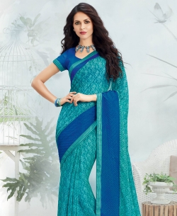 Green Georgette Printed Regular Sarees