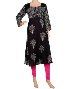 Black Cotton Printed Anarkali Kurtis