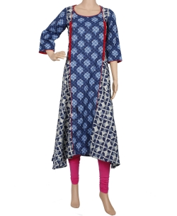 Blue Dhabu Cotton Dhabu Asymmetrical Kurtis