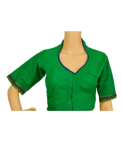 Green Handloom Cotton Thread Work Blouses