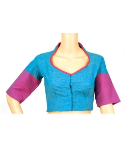 Blue Handloom Cotton Thread Work Blouses