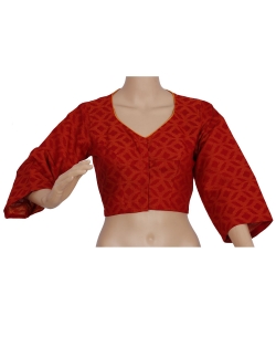 Red And Orange Handloom Cotton Thread Work Blouses