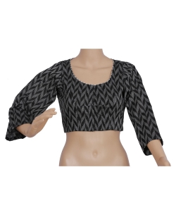 Black And Grey Handloom Cotton Thread Work Blouses
