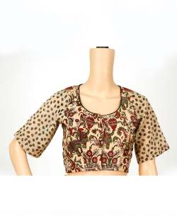 Beige Kalamkari Cotton Kalamkari Blouses
