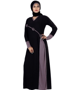 Black Lycra Stones, Crystals Abaya