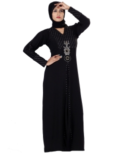 Black Lycra Stones, Crystals Abaya