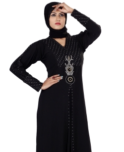 Black Lycra Stones, Crystals Abaya