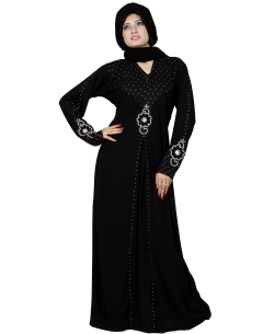 Black Lycra Stones, Crystals Abaya