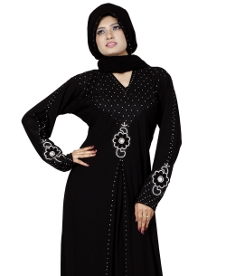 Black Lycra Stones, Crystals Abaya