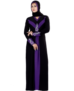 Black Lycra Stones, Crystals Abaya