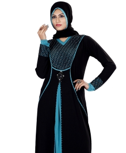Black Lycra Stones, Crystals Abaya