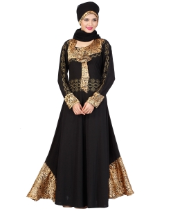 Black Lycra Stones, Crystals Abaya