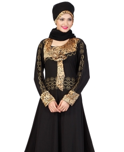Black Lycra Stones, Crystals Abaya