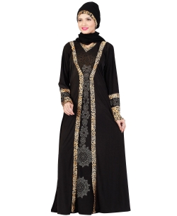 Black Lycra Stones, Crystals Abaya