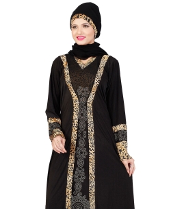 Black Lycra Stones, Crystals Abaya