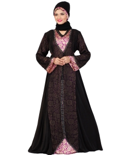 Black Lycra Printed Abaya