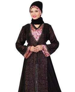 Black Lycra Printed Abaya