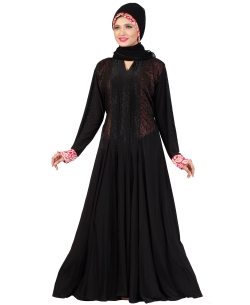 Black Lycra Stones, Crystals Abaya
