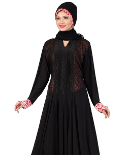 Black Lycra Stones, Crystals Abaya
