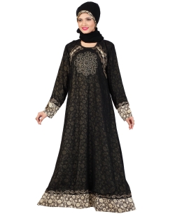 Black Lycra Stones, Crystals Abaya