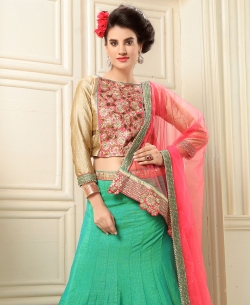 Green Shimmer Embroidered A-Line Lehengas