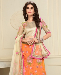 Orange Gota Embroidered A-Line Lehengas