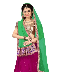 Pink Velvet Embroidered A-line Lehengas