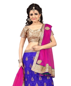Navy Blue Net Embroidered A-line Lehengas