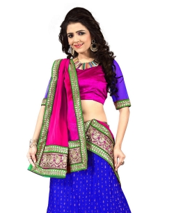 Blue Net Embroidered A-line Lehengas