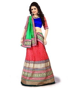 Green And Blue Net Embroidered A-line Lehengas