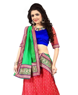 Green And Blue Net Embroidered A-line Lehengas